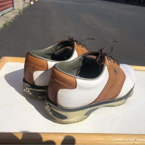 Footjoy Dryjoys Tour 53699 Men’s White Brown Saddle Leather Golf Shoes Size 9.5W - Picture 10 of 14